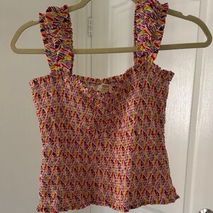 Maeve Pink Multi Smocked Ruffle-Strap Camisole